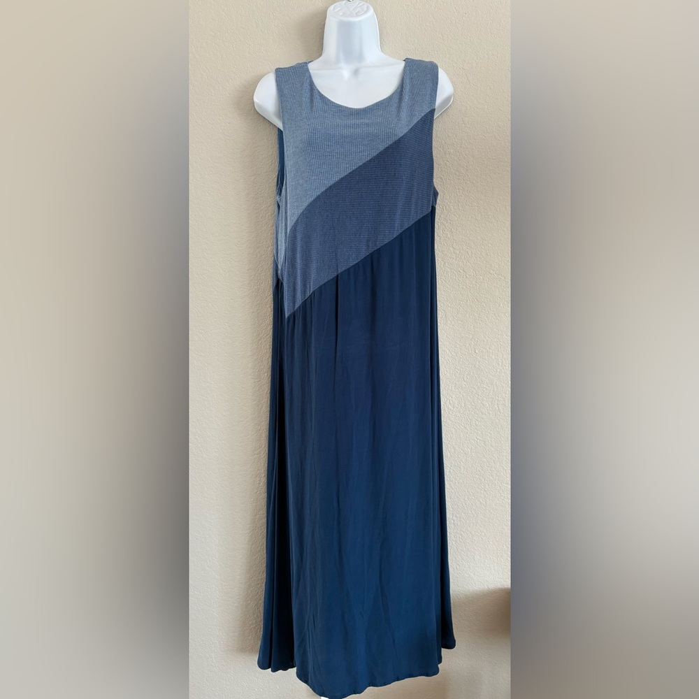 Soft Surroundings Sleeveless Color Block‎ Ribbed Maxi Dress Blue Petite Large